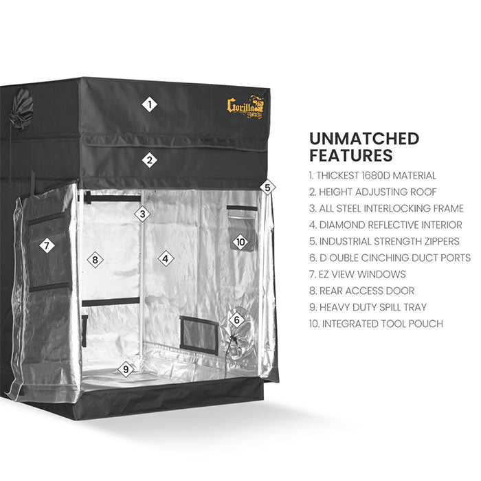 Tente de culture SHORTY Gorilla, 2' x 4' x 4,11' (5,8' avec kit d'extension de 9'')