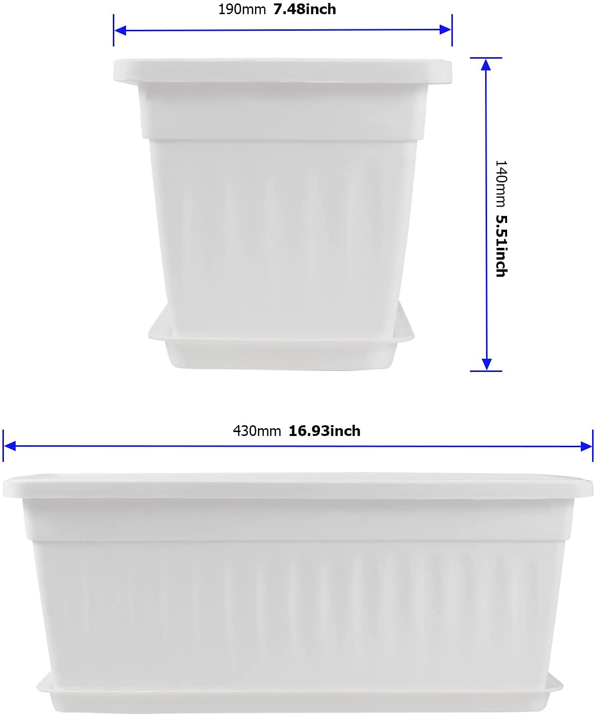 Pot à fleur rectangulaire en plastique 17''